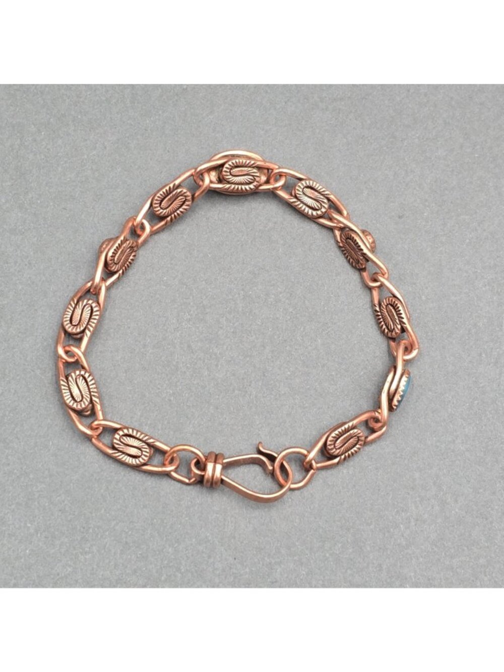 Vintage Sunbell Copper Turquoise Bracelet 7.5" Southwestern Snail Link Boho - Picture 5 of 12